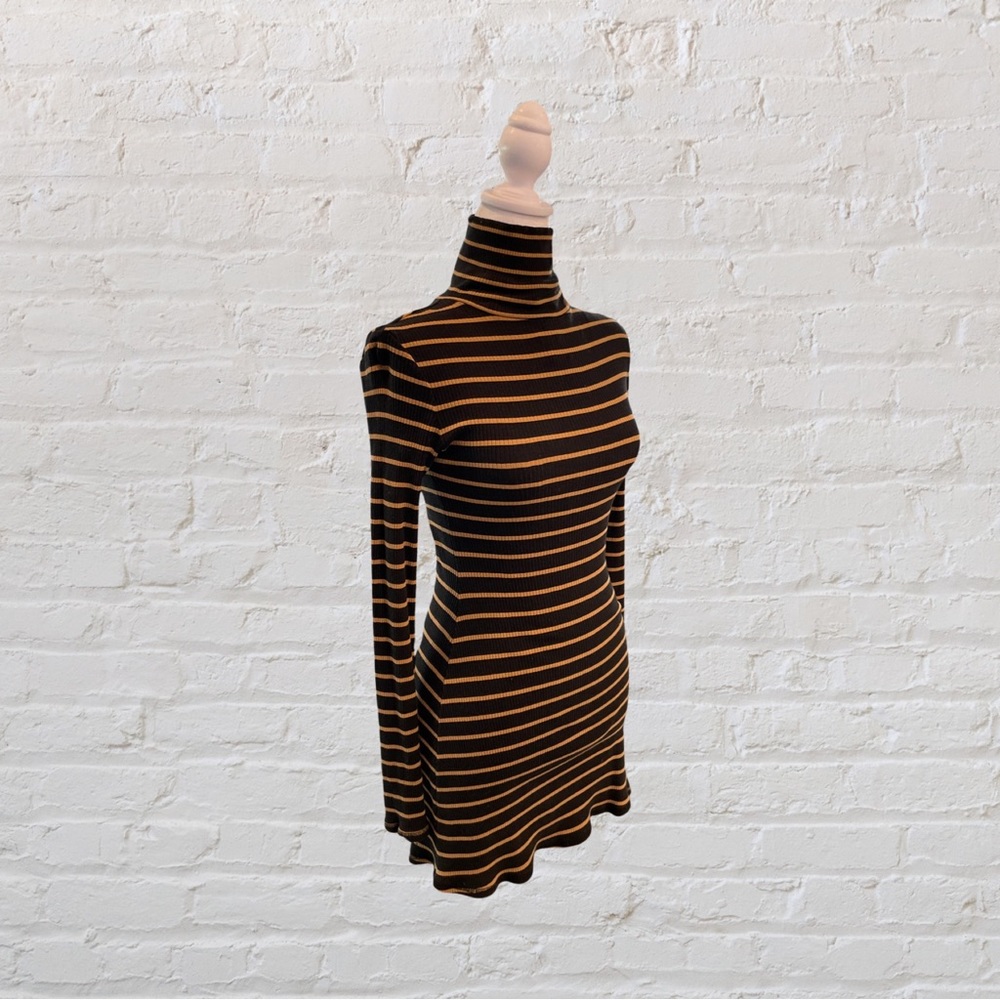 BDG Urban outfitters black and yellow striped body con turtle neck dress
